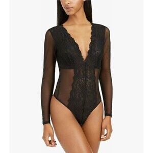 I.N.C. International Concepts Not So Basic Long-Sleeve Lace Mesh Bodysuit Size M